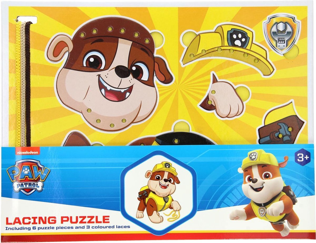 NICKOLODEON, spin masters Paw Patrol Rijgveter Puzzel Inclusief 6 Puzzelstukjes en 3 Gekleurde Veters - 3+