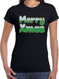 Bellatio Decorations Merry xmas fout Kerst t-shirt - zwart - dames - Kerstkleding / Kerst outfit XL