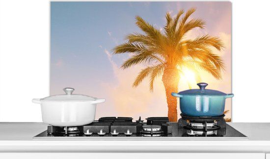 KitchenYeah Spatscherm keuken 80x55 cm - Kookplaat achterwand Palmboom - Zomer - Zon - Tropical - Muurbeschermer - Spatwand fornuis - Hoogwaardig aluminium
