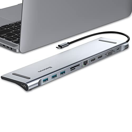BASEUS USB C Docking Station 11 in 1 - Triple Display - 2x HDMI, VGA, 3x USB 3.0, Ethernet, 100W PD, SD/TF - MacBook/iPad/XPS