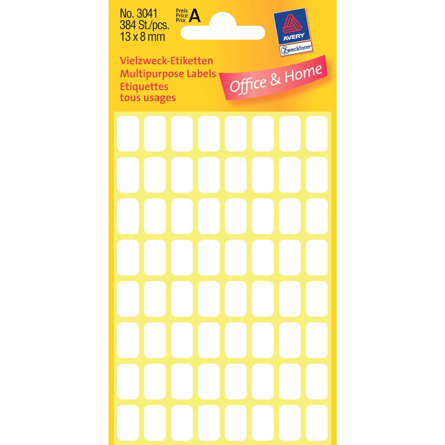 Avery Mini Etiketten, wit, 13,0 x 8,0 mm, permanent klevend