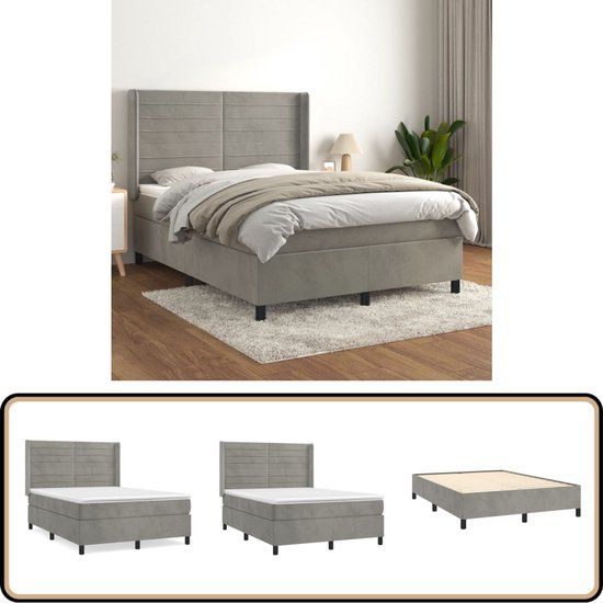 vidaXL Boxspring met Matras Stof Lichtgrijs 140x190 cm