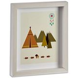 GIFTDECOR Decoratieve afbeelding van hout voor kinderen, met witte kleur en tekening van camping of een vos, afmetingen: 27 x 22 cm, ornamenten, meerkleurig, niet van toepassing