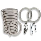 BlastHome Signature Collection Gordijnringen - metaal met stille, gladde nylon inzetstukken - inclusief pinhooks en clips - 1,5 inch binnendiameter - 18 voor twee standaard gordijnen - geborsteld