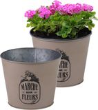 Sunnydays Pot de fleurs - 2x - Zinc - Taupe - D17 x H14 cm
