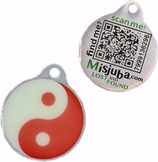 Misjuba - Sleutelhanger YinYang (fluoriserend) met QR-code - Unisex - Rood