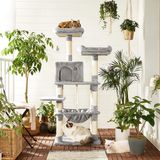 Feandrea Poteau griffoir 143 cm, Arbre à chat robuste avec maison pour chat, gris clair PCT15W