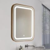 M Ledme Badkamerspiegel met licht, 60 x 80 cm, serie Wood, 15 W, dimbaar, warmwit, neutraal of koud (CCT), touch-schakelaar, gehard glas, IP44, houtafwerking, LM9310.