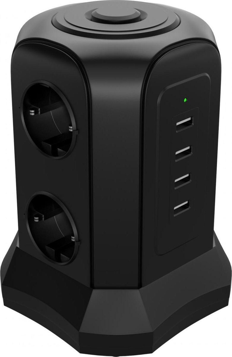 Allteq - Stekkerdoos - 6-voudig - 4x USB - Zwart