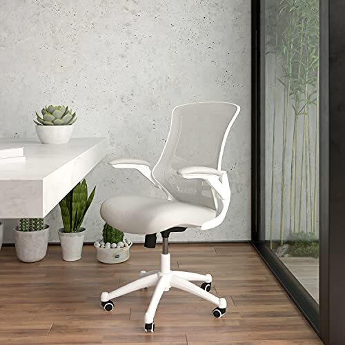 Flash Furniture Bureaustoel, schuimrubber, lichtgrijs mesh/wit frame, 64,77 x 62,23 x 104,78 cm