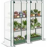 Mini-serre à 3 niveaux avec étagère, bâche en plastique résistante aux UV, portable, porte enroulable, 144 x 48 x 152 cm, blanche