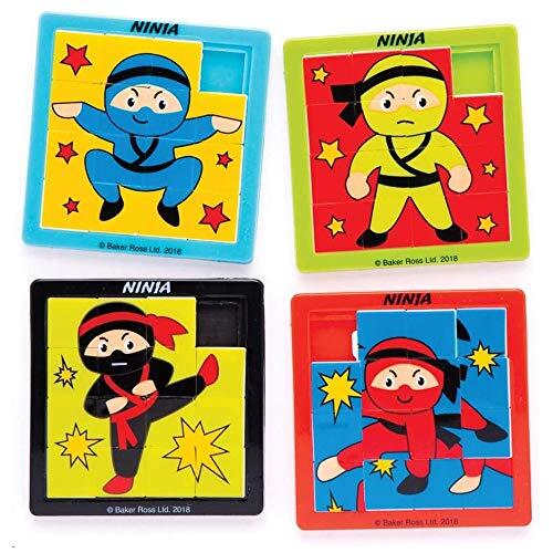 Baker Ross AW670 Ninja schuifpuzzels (4 stuks) Schuifpuzzel voor kinderen Uitdeelzakjes en cadeau-ideeën