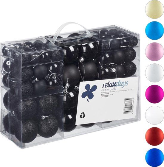Relaxdays Kerstballen - set van 100 - plastic - zwart