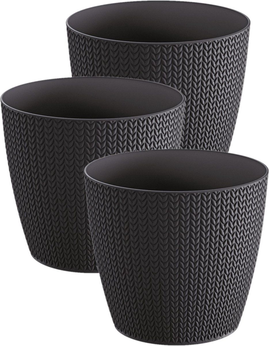 Prosperplast Set van 3 plantenpotten - Ø 13 cm - Antraciet grijs - Kunststof - Binnen/Buiten