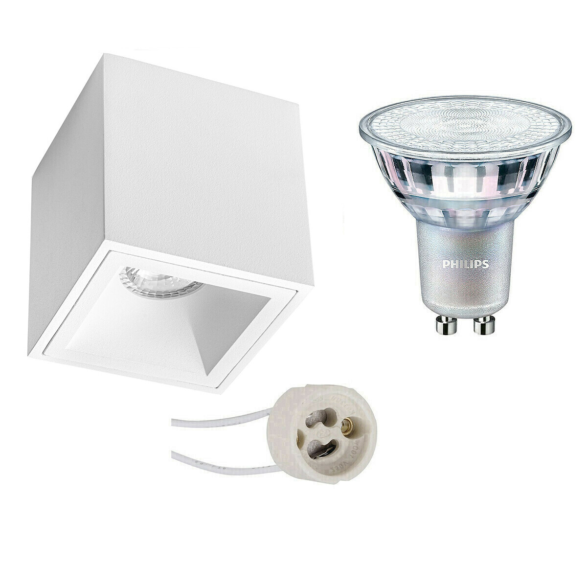 BES LED Opbouwspot Set - Pragmi Cliron Pro - GU10 Fitting - Opbouw Vierkant - Mat Wit - Verdiept - 90mm - Philips - MASTER 927 36D VLE - 4.9W - Warm Wit 2200K-2700K - DimTone Dimbaar