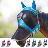 Harrison Howard CareMaster Pro Lichtgevend paardenvliegmasker, grote oogruimte, lange neus met oren, UV-bescherming voor paard, voodoo blauw (M; Cob)