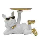HOME DECO FACTORY, HD0155, White Bulldog decorative statue with empty resin pocket, modern and elegant design, functional object for keys and accessories, white and gold color, one size