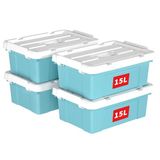 Cetomo 15L x 4 opbergdozen, plastic opbergdoos met deksels, organiserende container met handvat en veilige vergrendelende gespen, stapelbaar, nestbaar, draagtas voor thuiskantoor kleding, 15L-4Pack