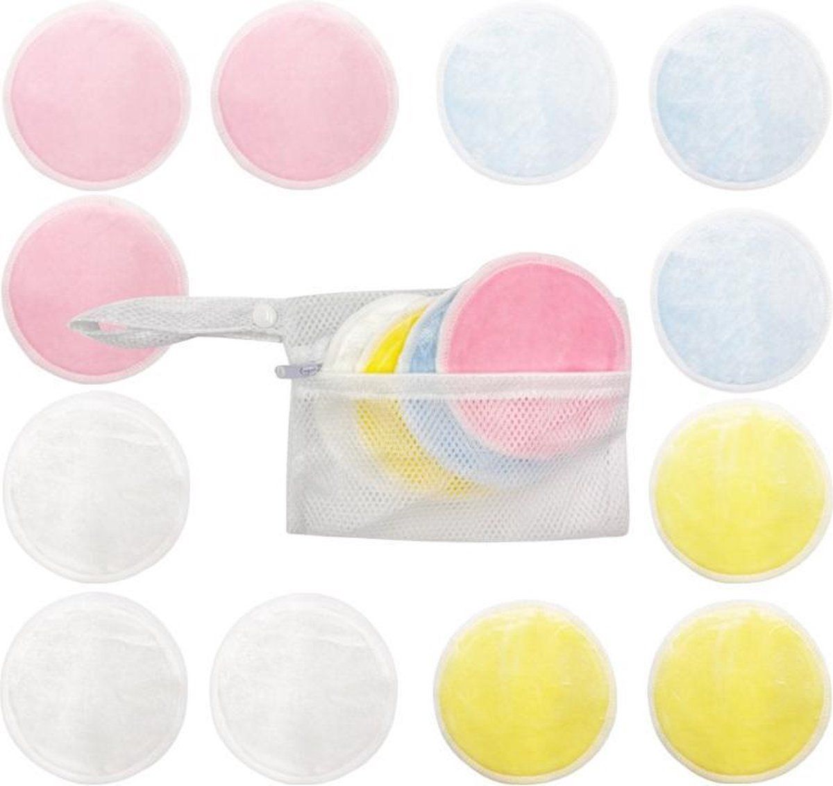 KELERINO. Wasbare make up pads - 12 stuks - Katoen - Met Waszakje