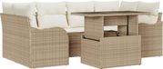vidaXL Tuinbank Set met kussen 7-delig Beige Polywood