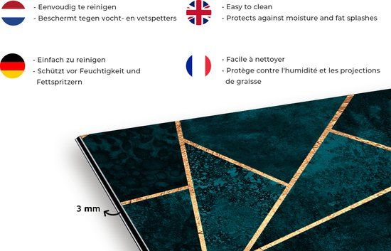 KitchenYeah Spatscherm keuken - Blauw - Luxe - Goud - Edelstenen - Patroon - 120x80 cm - Aluminium