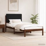 vidaXL Bedframe met gestoffeerd hoofdbord Donkerbruin en Zwart