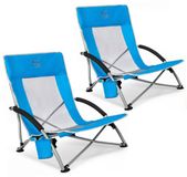 TIMBER RIDGE 2 Stuks Strandstoelen - Opvouwbaar & Lichtgewicht - 150KG draagvermogen - Ademende mesh rugleuning - Voor strand & camping - Blauw