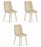 LEOBERT Set van 3 Eetkamerstoelen LIBRA Lichtbeige – Houtlook Metalen Poten, Modern Velvet Bekleding, Ergonomisch Design, Max. 120 kg