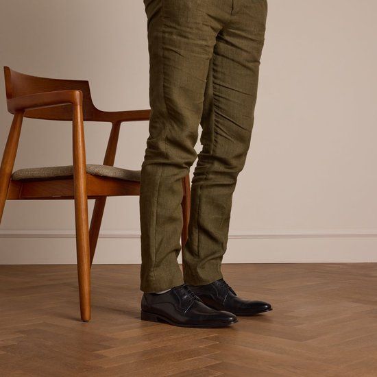 Manfield Heren Zwarte Leren Veterschoenen Maat 43