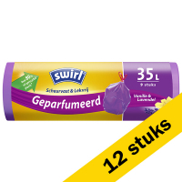 Swirl Aanbieding: 12x Swirl vuilniszakken trekband vanille en lavendel voor pedaalemmers 35 liter (9 stuks)