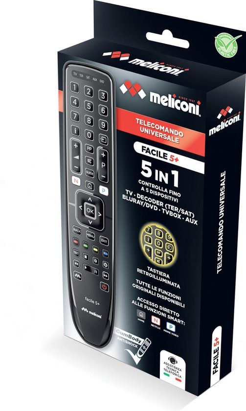 Meliconi Gumbody Facile 5+ Universele Afstandsbediening Zwart