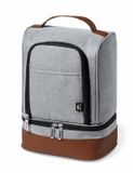 Merkloos Koeltas 2 vakken - voor lunchpakket of drankjes - 7 liter - 20 x 27 x 13 cm - Draagband - Grijs - gerecycled materiaal