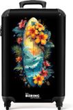 NoBoringSuitcases.com® Handbagage koffer lichtgewicht - Reiskoffer trolley - Surfplank omringd door bloemen - Rolkoffer met wieltjes - Past binnen 55x40x20 en 55x35x25