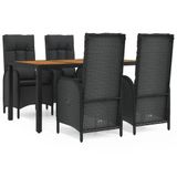 vidaXL 5-delige tuinset met kussens, zwart, van polyrotan