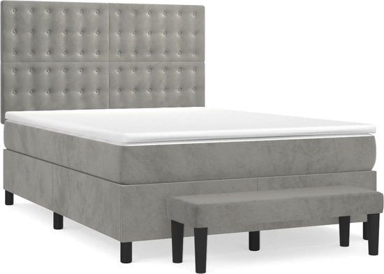 vidaXL Boxspring Bed met Matras - Fluweel - Lichtgrijs - 140x190 cm