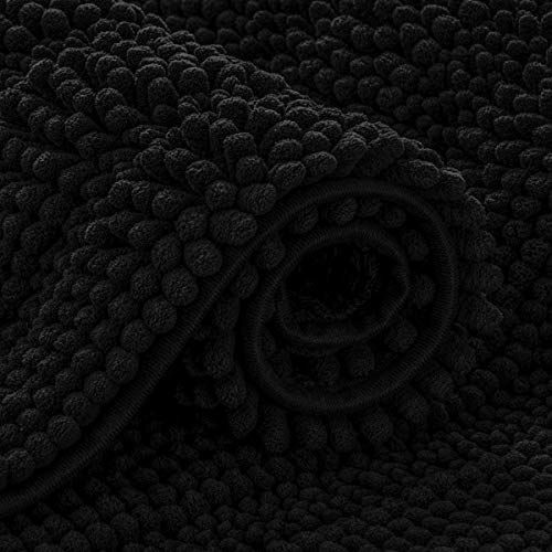 subrtex Badkamertapijten Chenille Badkleed Gestreepte Pluche Badmat Zwart 20"x31"