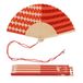 Fisura - Houten waaier met strepen en golven, rood, zomerhandaccessoire met polsband, kleurrijk design voor strand, festival en vakantie, origineel cadeau-idee voor dames, 42,5 x 23 cm
