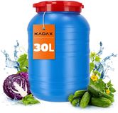 KADAX Plastic vat 30 l, grote watercontainer met deksel, multifunctionele trommel met brede opening voor augurkengisting en voedselopslag (blauw)