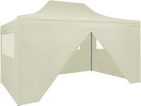 vidaXL Partytent met 4 zijwanden, inklapbaar, 3x4 m, staal, crème