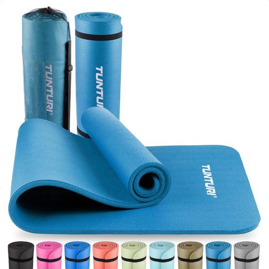Tunturi NBR Yogamat met Draagtas - Fitnessmat Extra dik & zacht - Sportmat - Anti slip - 180x60x1.5cm - Incl Trainingsapp - Petrol Blauw