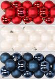 Decoris Kaemingk B.V. 48x stuks kunststof kerstballen mix van rood, wit en blauw 4 cm