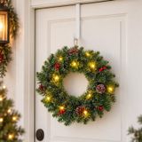 Couronne de porte décorée - D35 cm - avec éclairage - crochet de porte blanc - couronne de Noël