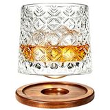 Uten Draaibaar ouderwets whiskyglas, 275 ml kristallen beker met houten onderzetter