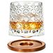 Uten Draaibaar ouderwets whiskyglas, 275 ml kristallen beker met houten onderzetter