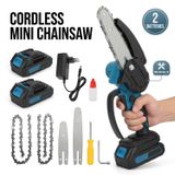 Hikey Accu kettingzaag set 21 V – mini kettingzaag borstelloos met 2 accu's, 8 inch zwaard plus extra 8 inch zwaard met ketting, automatische smering