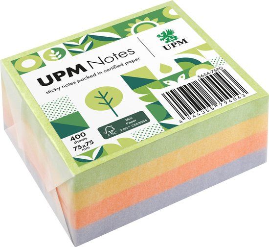 Info Notes UPM sticky notes - Spring - 4 x 100 vel - 75x75mm - groen, geel, oranje, paars