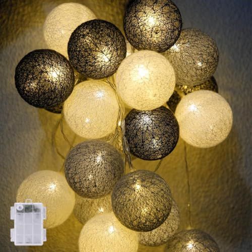 Ciskotu Lichtsnoer met katoenen ballen, batterijen, 3,3 m, 20 leds, lichtketting met stekker
