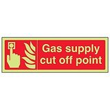VSafety Glow In The Dark Gas Supply Cut Off Point Sign - 300mm x 100mm - Rigid Plastic