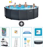 Intex Rond Graphite Gray Panel Zwembad - 478 x 124 cm - Inclusief Pomp - Ladder - Grondzeil - Afdekzeil