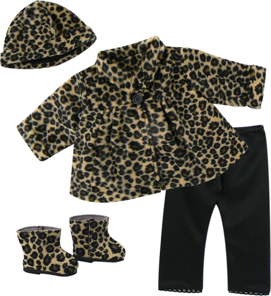 Sophia's by Teamson Kids - 18" Pop - Jas, muts, zwarte legging en laarzen met dierenprint - Tan